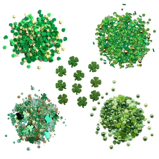 St. Patrick&rsquo;s Day Buttons & Embellishments Set &ndash; 5-Pack Including Glitter Shamrocks, Leprechaun Hats, Green Flowers & Sprinkles for DIY Crafts, Shaker Projects & Scrapbooking {1}