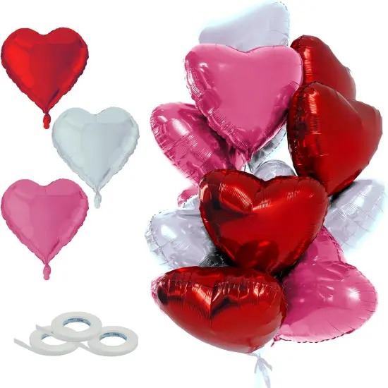 4E's Novelty 15 Pack 18 Inch Heart Foil Balloons - White, Red and Pink Balloons {1}