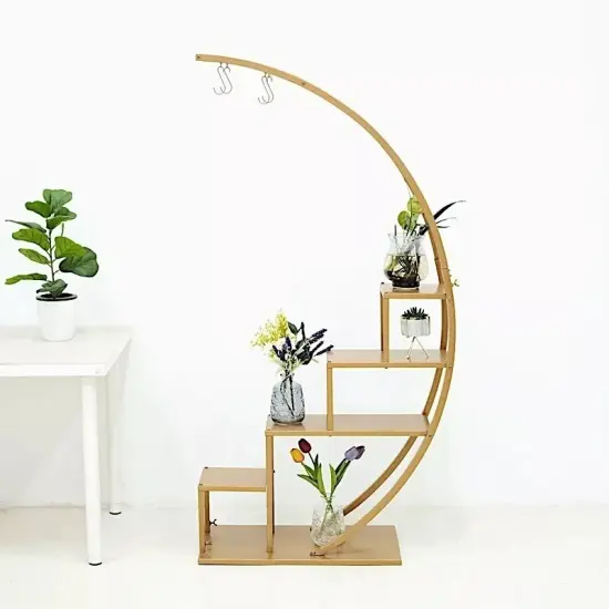 4.5 feet Gold 4 Tier Metal DISPLAY STAND Half Moon Ladder Plant Shelf Rack Party {2}