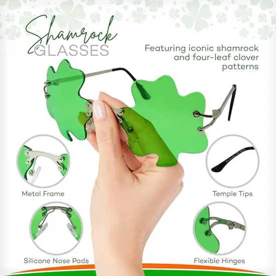 4E's Novelty Shamrock Glasses &ndash; Fun Green St. Patrick&rsquo;s Day Party Sunglasses for Adults & Kids, Perfect Party Accessories for Women Men Party {3}