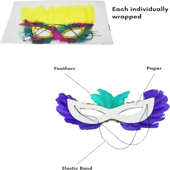 4E's Novelty 12 Pack Bulk Mardi Gras Masks With Feathers for Adult Men Women, Masquerade Party Masks for Mardi Gras Outfit Accessories {5}