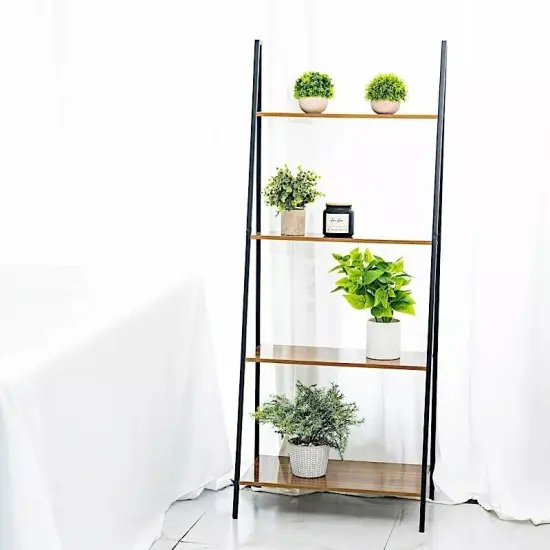 Black Brown 4 Tier Ladder Shelf Metal Wood Rack DISPLAY STAND Home Office {2}
