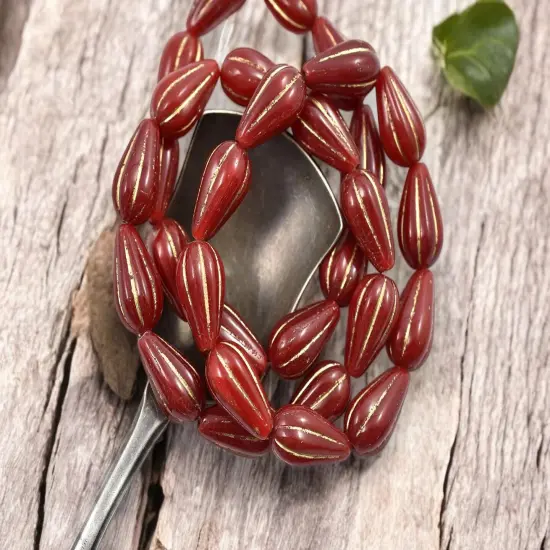 *10* 13x8mm Gold Washed Red Opaline Melon Drop Beads {3}