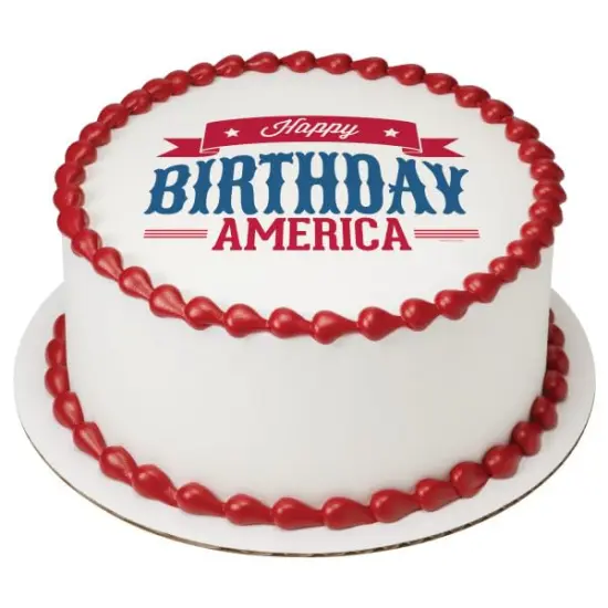 America Happy Birthday PhotoCake&reg; Edible Cake Topper Icing Image for 8 inch round cake or larger {1}