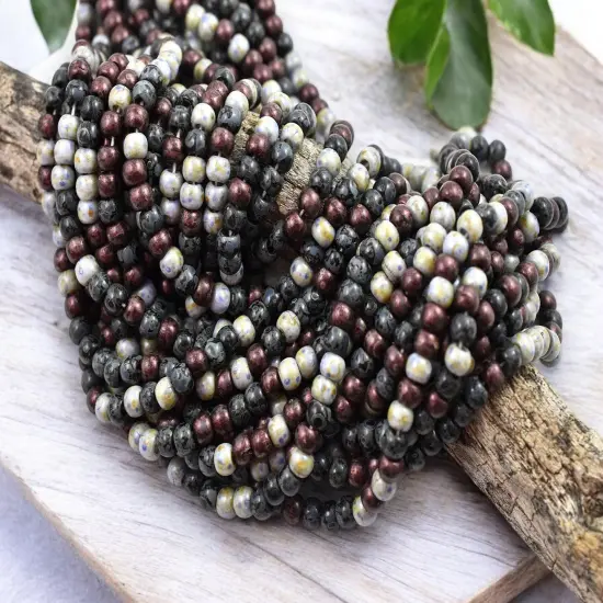 4/0 Aged Noire Picasso Mix Seed Beads (19" Strand) {4}