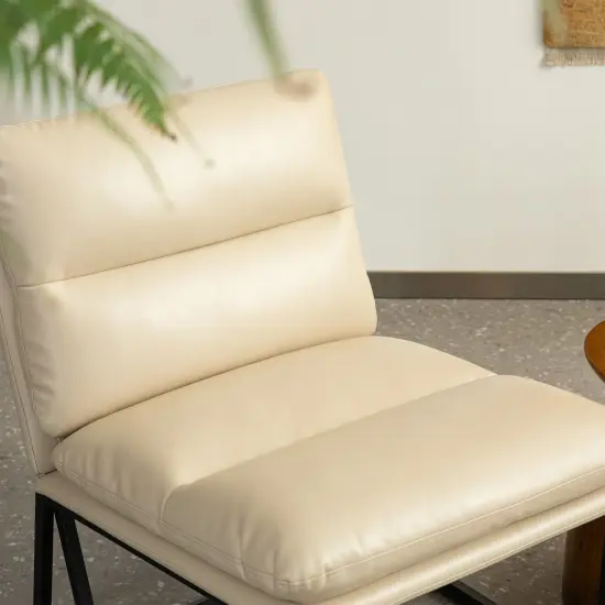 30.25"H Modern Soft PU Leather Armless Accent Chair Set of 2-Beige {10}