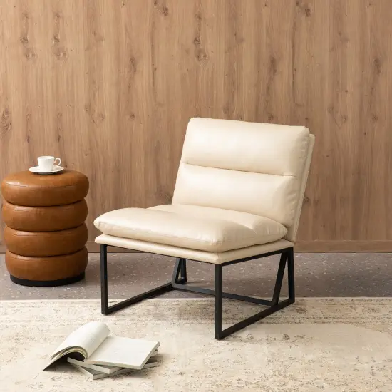 30.25"H Modern Soft PU Leather Armless Accent Chair Beige {3}