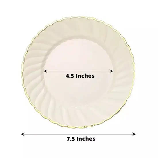 10 Ivory 8" Round Disposable Plastic Salad PLATES Gold Swirl Design Trim Party {4}