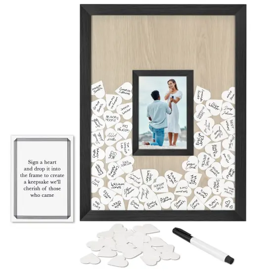 Americanflat 12x16 Wedding Guest Book Alternative with 80 Heart Tokens - Fits One 4x6 Photo {1}