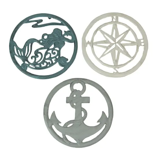 Set of 3 Cast Iron Nautical Design Kitchen Trivets Decorative Wall Hangings {1}