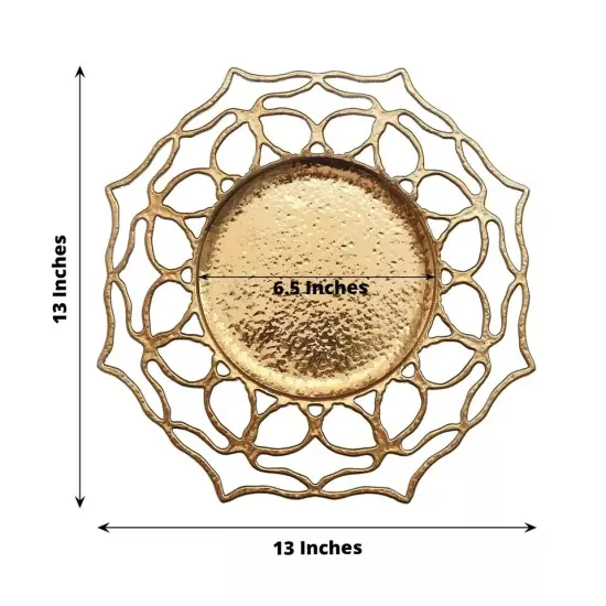 6 Gold 13" Acrylic Round CHARGER PLATES Flower Cutout Design Party Decorations {3}