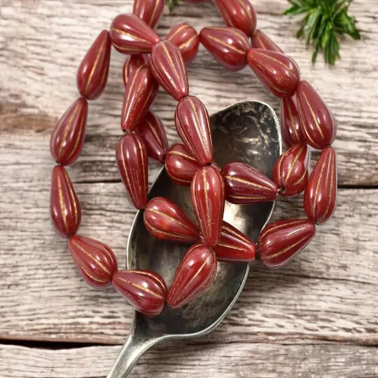 *10* 13x8mm Bronze Washed Red Opaline Melon Drop Beads {4}