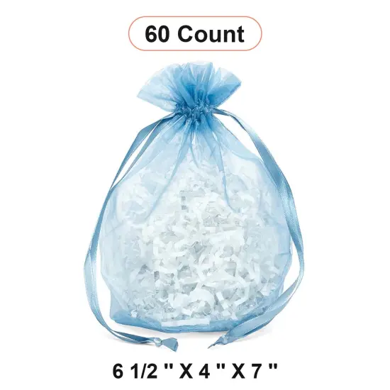 Wide Round Flat Bottom Organza Bags 6 1/2 '' X 4 '' X 7 '' for Event Favors Smoke Blue {1}