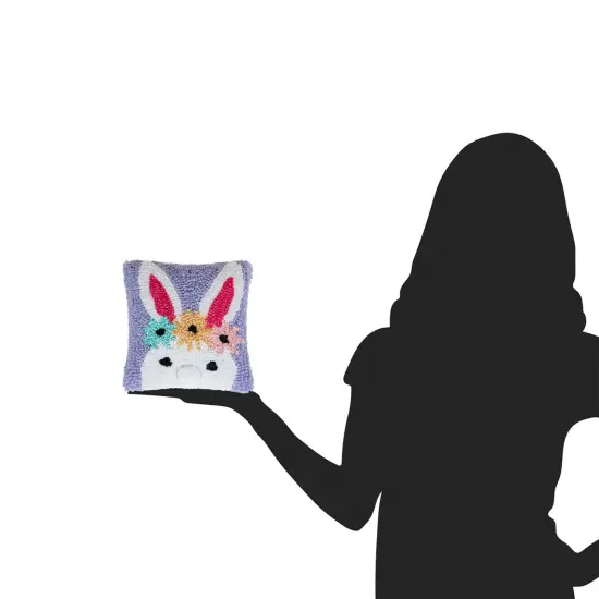 Easter Spring Floral Bunny Small/Petite Hooked Accent Pillow, 8" x 8" {4}