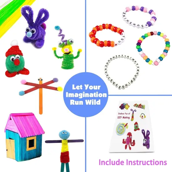 Arts and Crafts Supplies for Kids DIY Craft Kits Art Supplies Materials Kids Crafts Set with Pipe Cleaners Craft Box Preschool Homeschool Toys Gift for Kids Boys and Girls Age 4 5 6 7 8 {5}