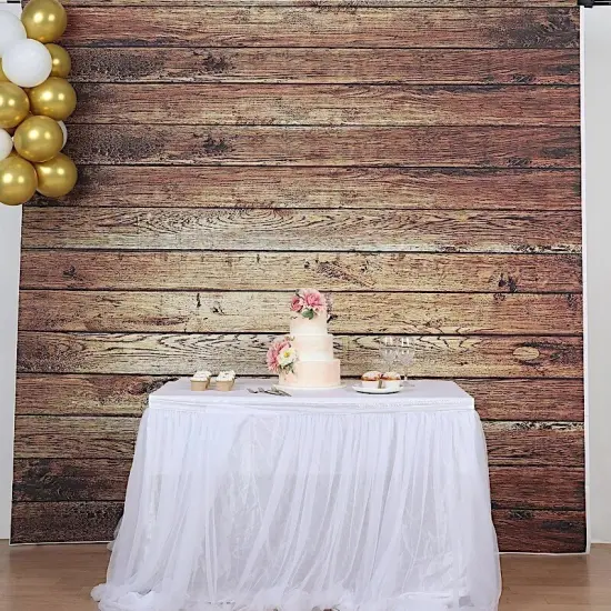 8 ft Brown Vinyl Photography Background Vintage Wood Printed BACKDROP Events {5}