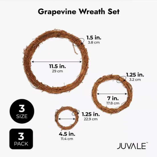 Set of 3 Grapevine Wreath Forms for DIY Crafts, Twig Branches, 11.5, 7, & 4.5 in {2}