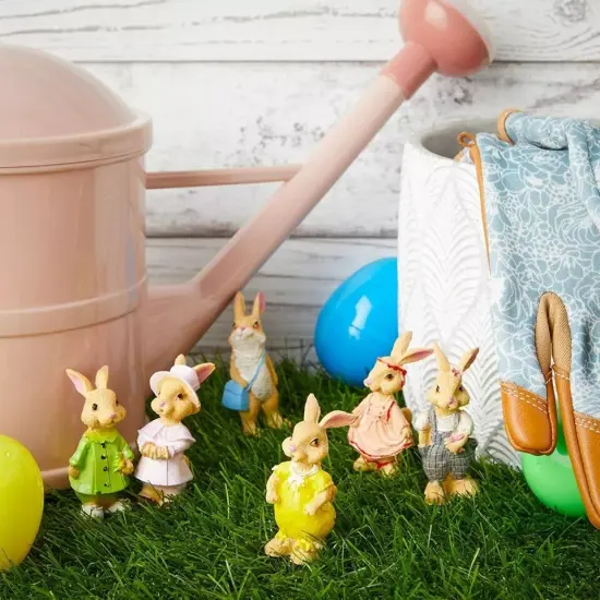 6x Easter Mini Bunny Statues for Spring Party, Garden Decorations 2.2 Inches {3}
