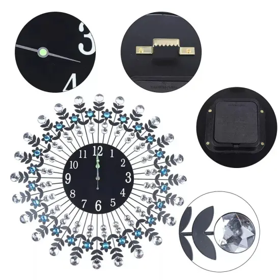 Large 3D Crystal Round Wall Clock Non Ticking Silencer Quartz Movement Clock {2}
