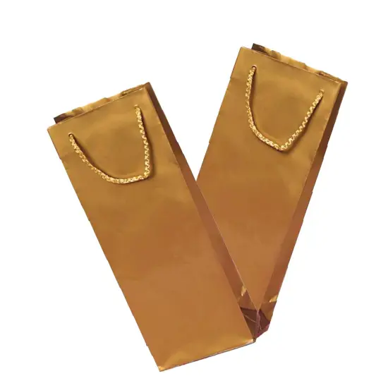 Stylish Glossy Paper Wine Bottle Euro Tote 5" x 3" x 13 1/4" Gold {5}