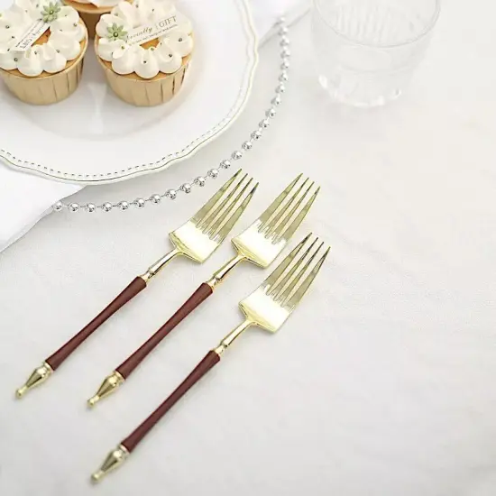 24 Gold Brown 8 in Disposable Plastic FORKS Roman Column Handle Party Events {3}