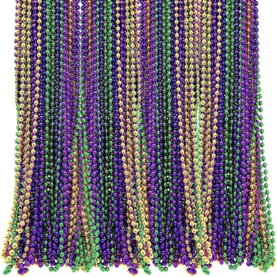 4E's Novelty 24 Pack Purple Green Gold Beads Necklaces, Mardi Gras Beads Bulk Party Supplies Festival Parade Throws Dress Up accessories {1}