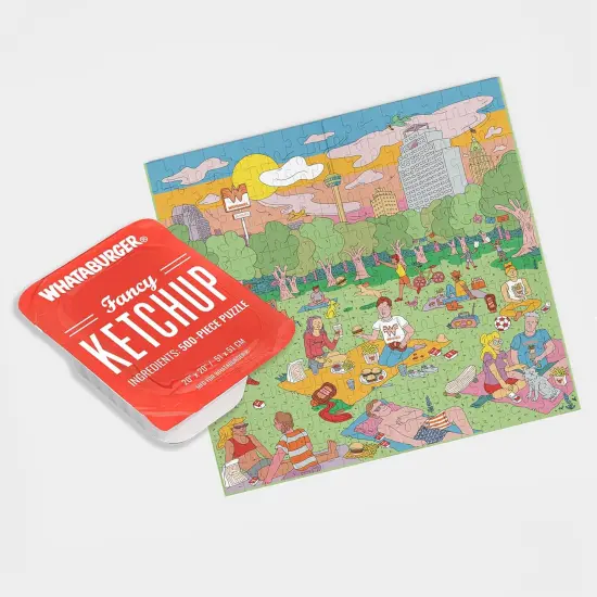 Blue Star Press: Whataburger Fancy Ketchup Puzzle - 500 Pieces - Park Picnic Scene, 20" x 20" High-Quality Jigsaw, Fun Collectible Condiment Packaging {1}