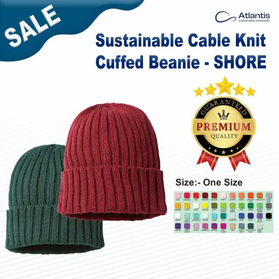 Atlantis Headwear&reg; Sustainable Cable Knit Cuffed Beanie Bottle Green {3}