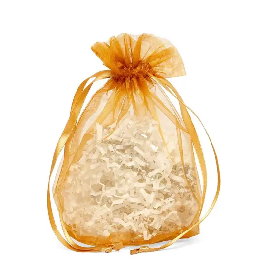 Wide Round Flat Bottom Organza Bags 6 1/2 '' X 4 '' X 7 '' for Gifts Wrapping Gold {2}