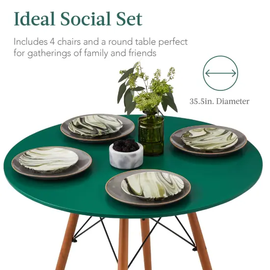 Best Choice Products 5-Piece Compact Mid-Century Modern Dining Set w/ 4 Chairs, Wooden Legs Dark Green/Walnut {4}