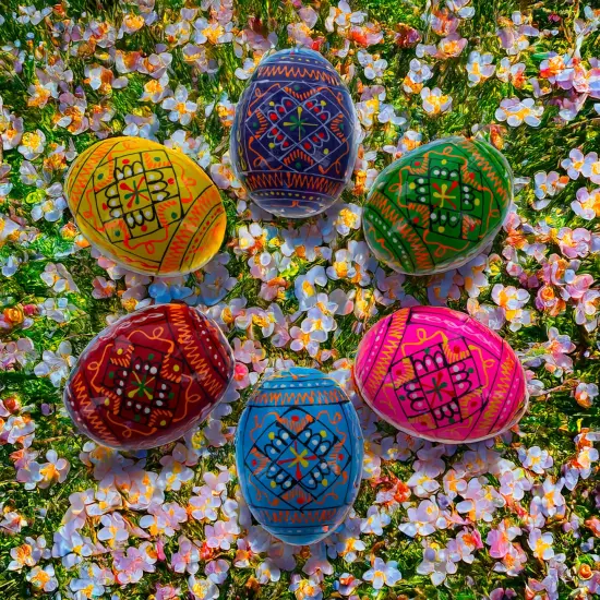 Set of 6 Ukrainian Geometric Wooden Easter Eggs 2.5 Inches {3}