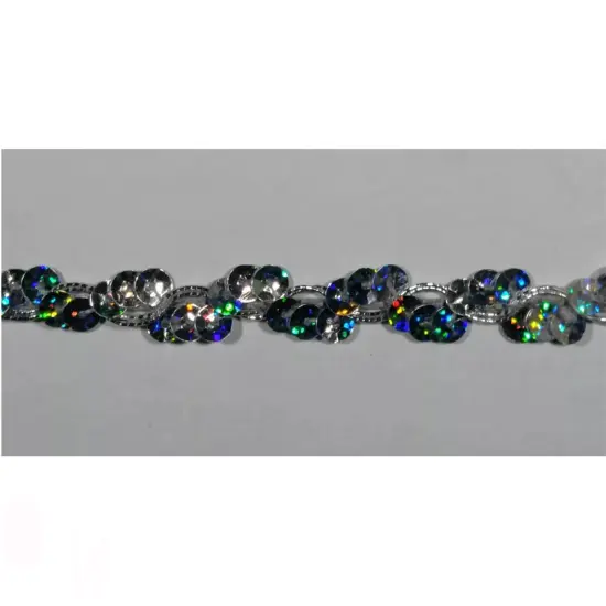 Kitcheniva 3/8" Cupped Sequin Braided Trim Silver Hologram Crafts {2}