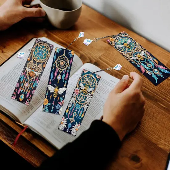 4pcs 5D Diamond Art Painting Bookmarks with Crystal Pendant {5}