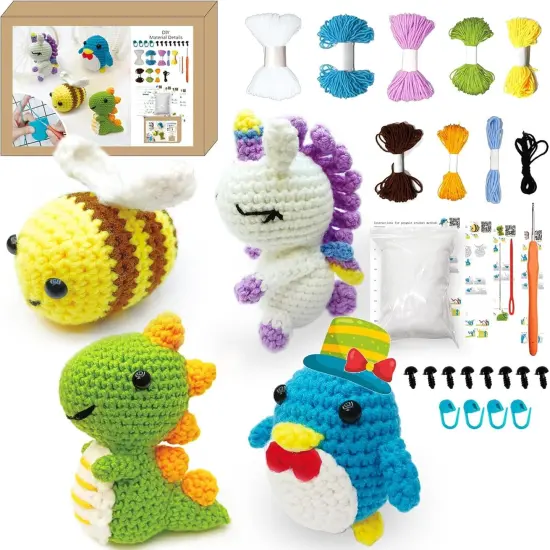 4Pcs Animal Crochet Kit for Beginners Kids Adults {1}