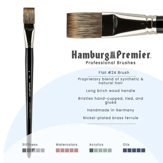 Creative Mark Hamburg Premiere Professional Oil Painting Brushes - Flat #24 Oil Paint Brush - Handmade in Germany, Natural & Synthetic Hair Blend, Long Triple-Lacquered Birch Handle {3}