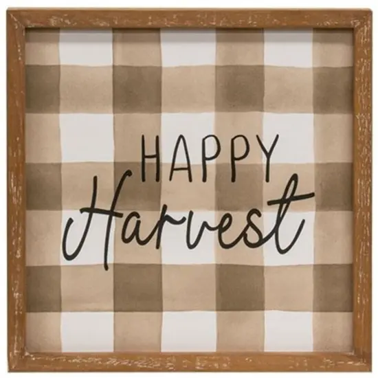 12" Square Autumn Plaid Wood Signs Framed for Harvest and Pumpkin Home Decor 3 Asstd. {3}
