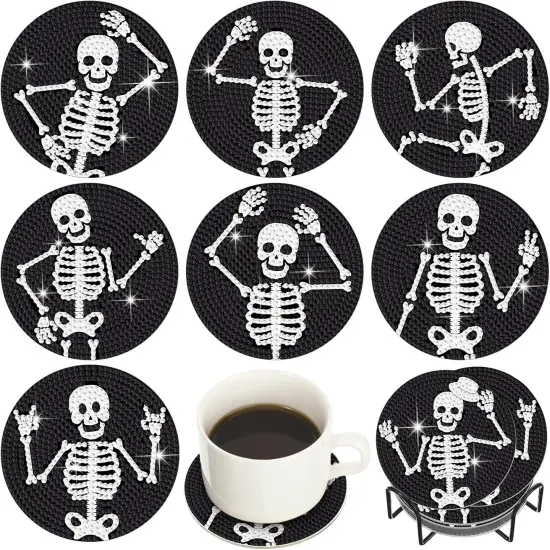 8 Pcs Diamond Coasters Skull Diamond Painting Coasters {1}