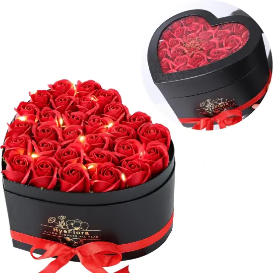 30pcs Artificial Red Roses in a Heart Shape Box {1}
