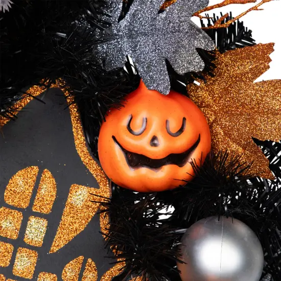 Northlight Glittered Haunted House Artificial Halloween Wreath - 24" - Unlit Orange {7}