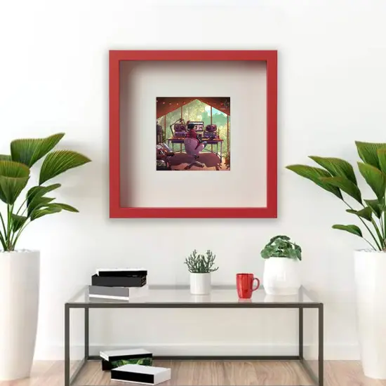 9 &frac34;x9 &frac34;" Red Frame with Acid-Free Mat & ALFTA Adhesive Hook &ndash; Deep Design for Hanging or Standing {4}
