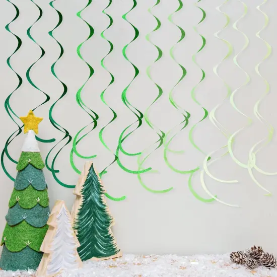 36Pcs Green Hanging Swirl Decorations Ombre Green Felt Swirl Streamer Spiral Ceiling Garland for Spring Summer Birthday Wedding Baby Shower Graduation Christmas St Patrick's day Holiday Party Supplies {5}
