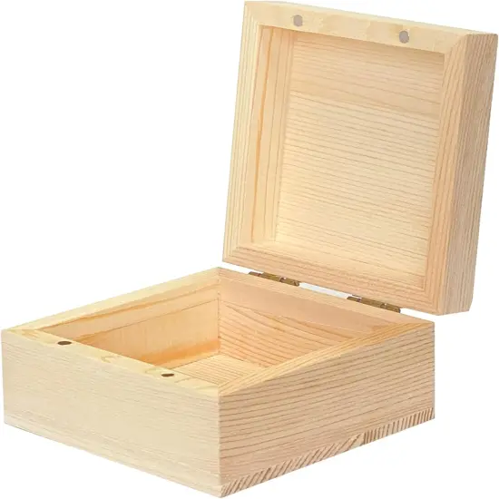 6 Pack Unfinished Wood Box Crafts Wooden Square Box with Magnetic Hinged Lid (3.5 x 3.5 x 1.9 in) {2}