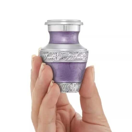 Keepsake Cremation Urn for Human Ashes, Lavender and Silver with Velvet Case {3}