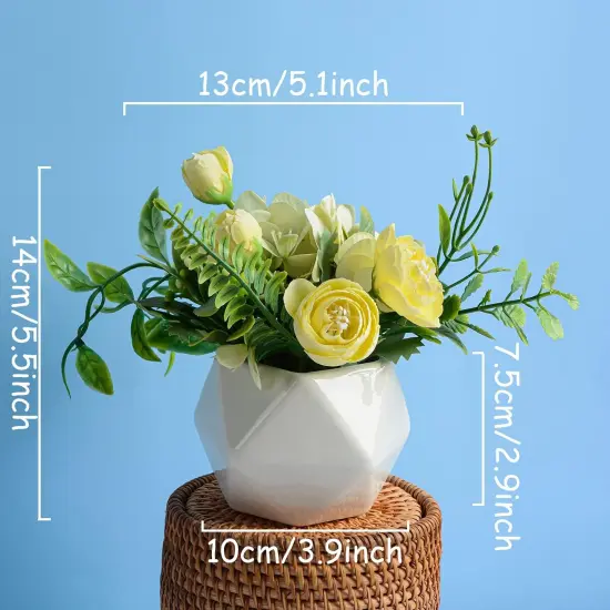 Set of 4 Mini Artificial Camellia Flowers in Ceramic Pots &ndash; Faux Floral D&eacute;cor for Home & Office {4}