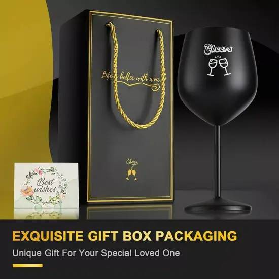 Unbreakable Stainless Steel Wine Glass, Shatterproof Red Wine Cup, Black Stemmed {3}