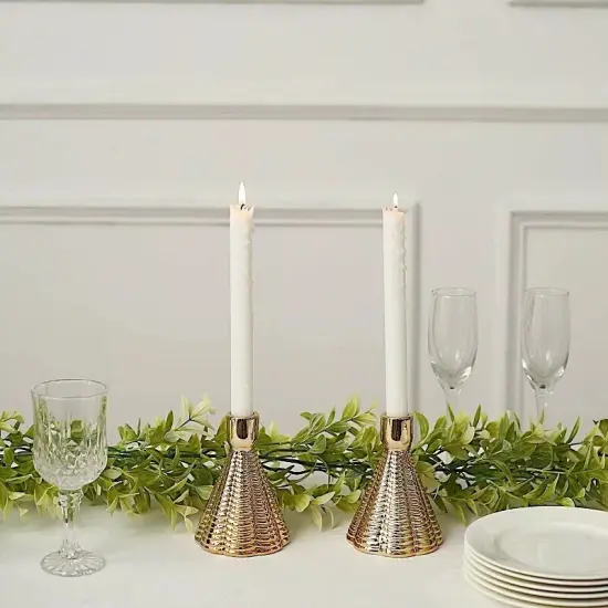 3 Metallic Gold 5 in Ribbed Cone Shaped Ceramic Taper CANDLE HOLDERS Party Event {2}