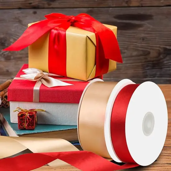 Satin Ribbon Solid Color Light Pink 1/4 inches X 50 Yards, Double Faced Polyester Fabric Ribbon for Gifts Wrapping, Wedding, Party, Hair, Crafts, Bows, DIY Decor Ornaments {2}