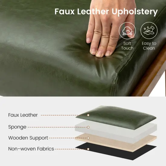 30.75"H Mid-Century PU Leather Armchair with Ottoman Set Green {5}
