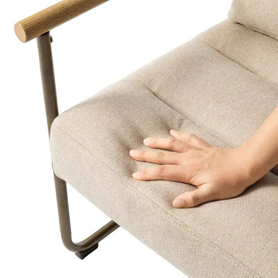 33.25"H Mid-Century Modern Beige Fabric Accent Arm Chair with Metal Frame Set of 2-Beige {4}