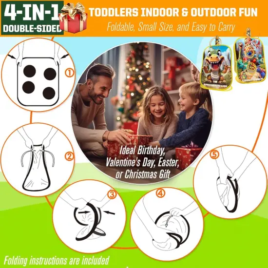 4-in-1 Dinosaur Toddlers Outdoor Activities Toss Games, Birthday Christmas Party Gifts for Boys 3 4 5 Year Olds, Backyard Outside Kids Fruit Bean Bags Axes Rings Sticky Balls Throwing Toys {5}